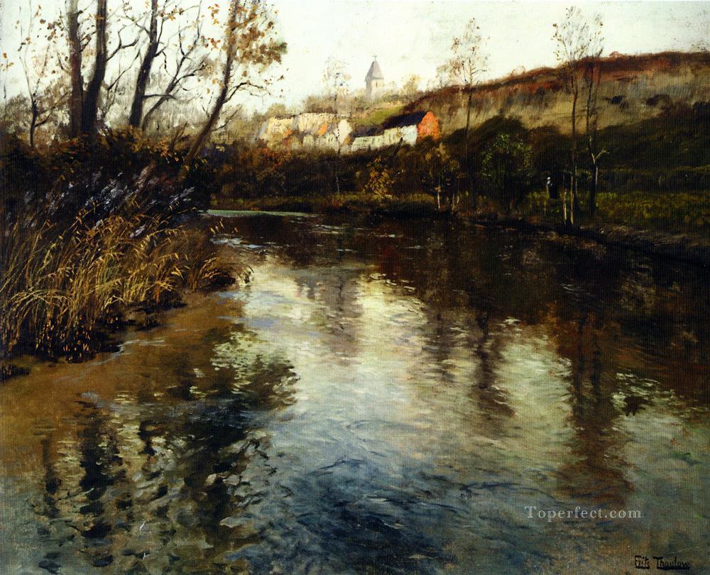 Elvelandskap River Landscape Norwegian Frits Thaulow Oil Paintings